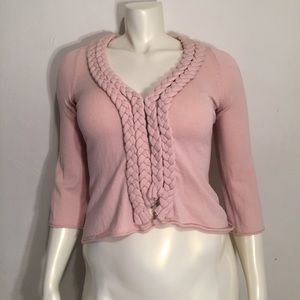 Anthropologie Moth Pink Braided Sweater Medium